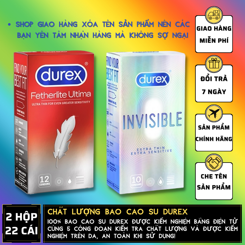 02 Hộp  Bao Cao Su Durex Pleasuremax gân gai + Durex Invisible Extra Thin cực siêu mỏng [Che tên sản phẩm]