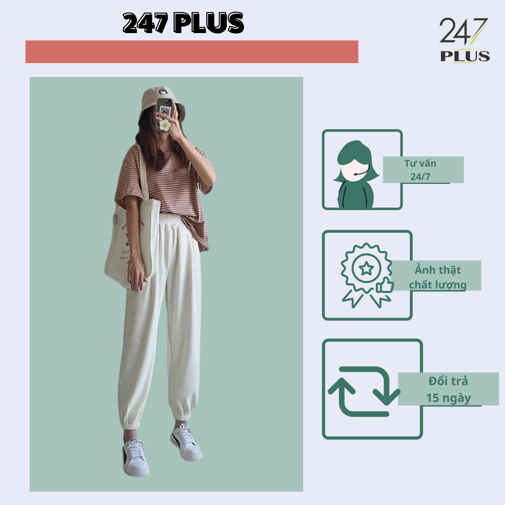 Quần Jogger 247PLUS nhung tăm trơn Basic Q8903 Freesize