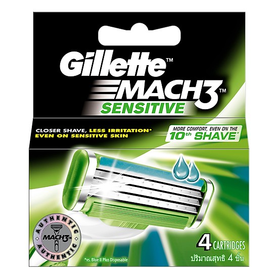 Hộp 4 Lưỡi Dao Cạo Gillette Mach 3 Sensitive (4 dao/hộp)