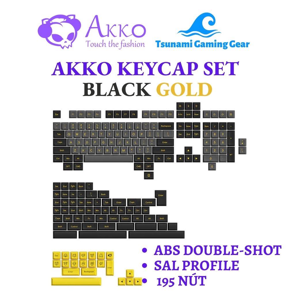 Bộ keycap AKKO Black on White I Black Gold I Ocean Star I White on Black  (ABS Double-Shot/ SAL profile/ 195 nút)