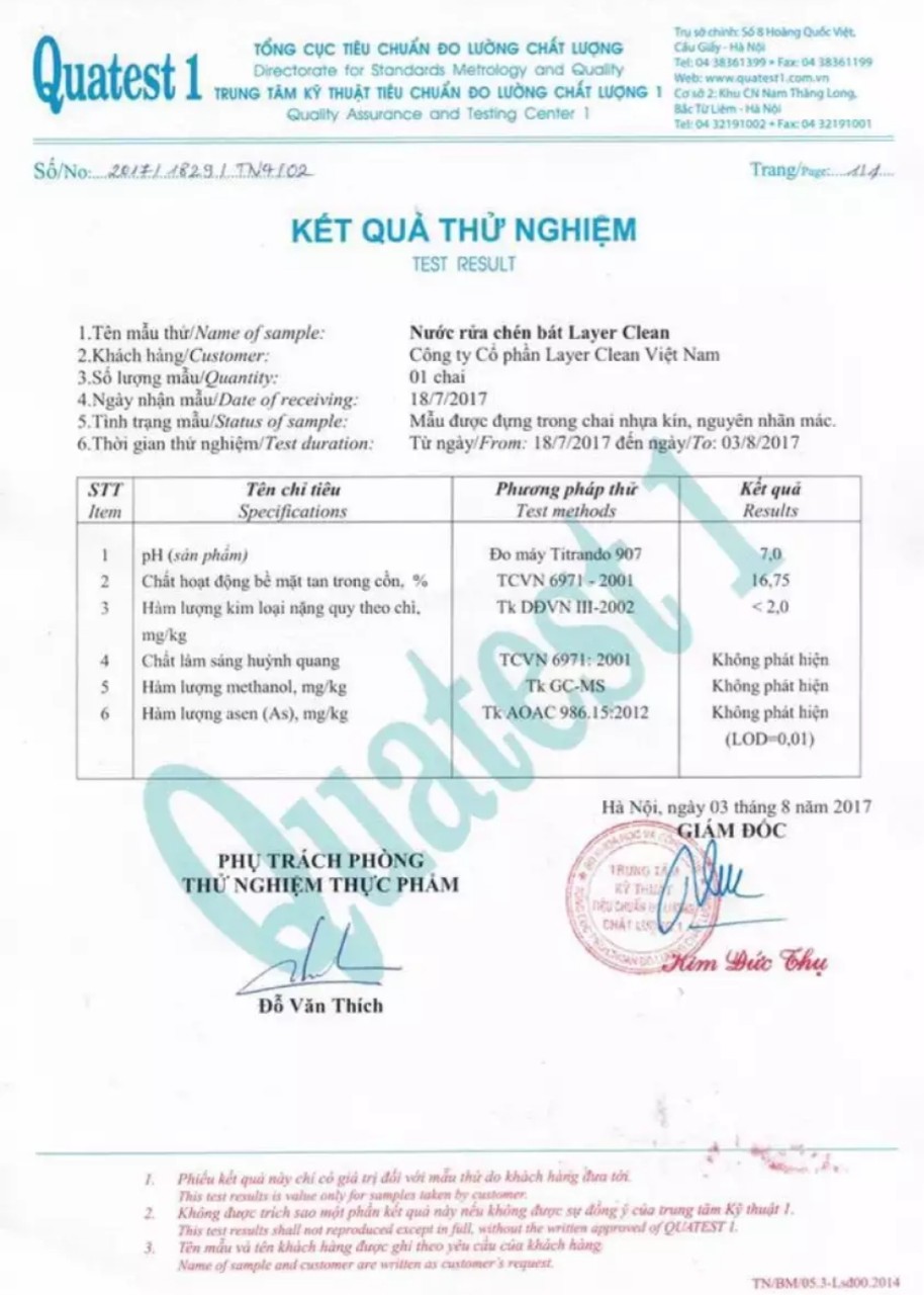 Nước rửa chén bát hữu cơ Layer Clean chai 300ml