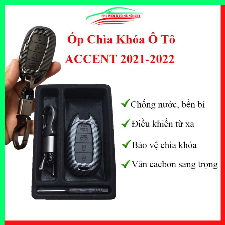 Ốp chìa khóa ô tô cacbon Accent 2021-2022, vỏ bọc khóa theo xe có kèm móc khóa inox cao cấp, lớp silicon chống nước bảo vệ chìa bền đẹp