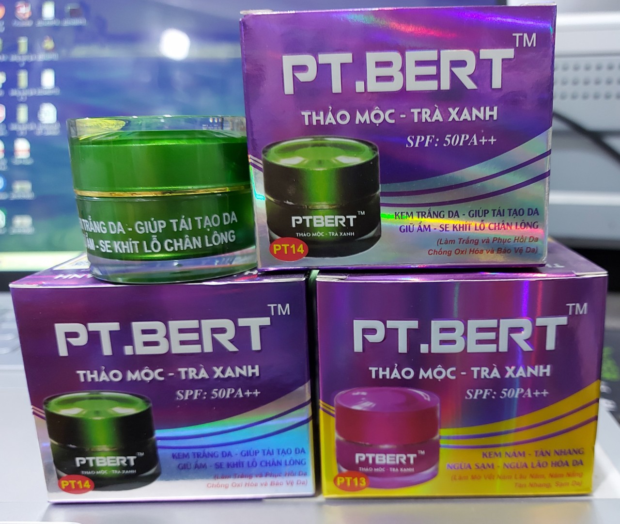 kem mụn,nám,trắng da,đồi mồi thảo mộc trà xanh pt.bert