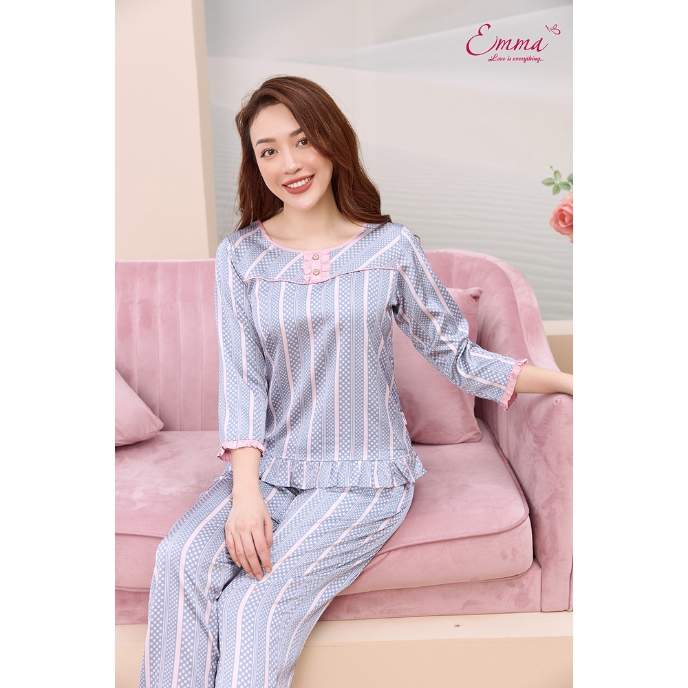 Đồ Bộ Mặc Nhà Lụa Áo Tay Lỡ, Quần Dài Emma ETLU.21.017.04
