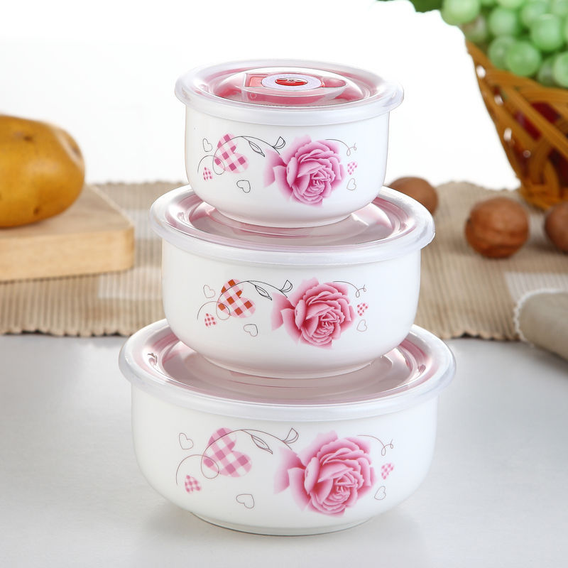 Bộ 3 Thố Sứ Có Nắp Silicon Cao Cấp - Chịu Nhiệt Cao, Đảm Bảo Vệ Sinh Cho Thực Phẩm - Giao Mẫu Ngẫu Nhiên