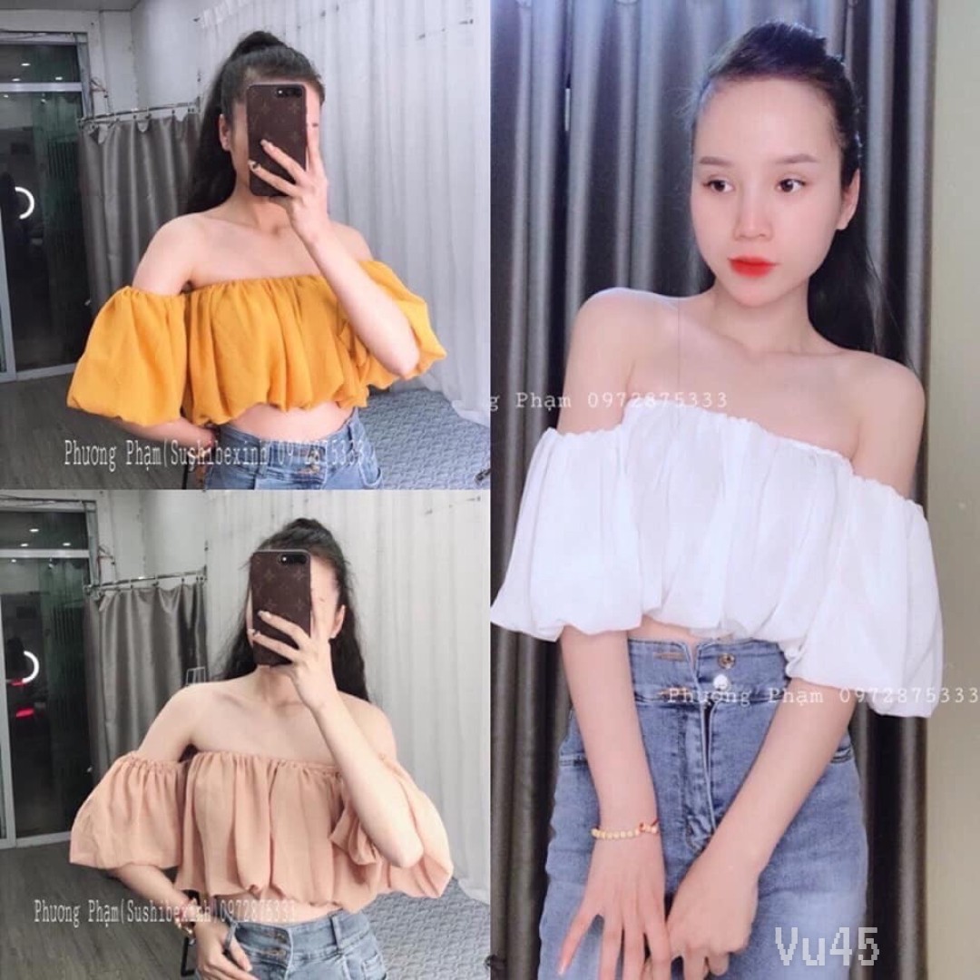 Áo kiểu nữ bẹt vai tay phồng-Zu