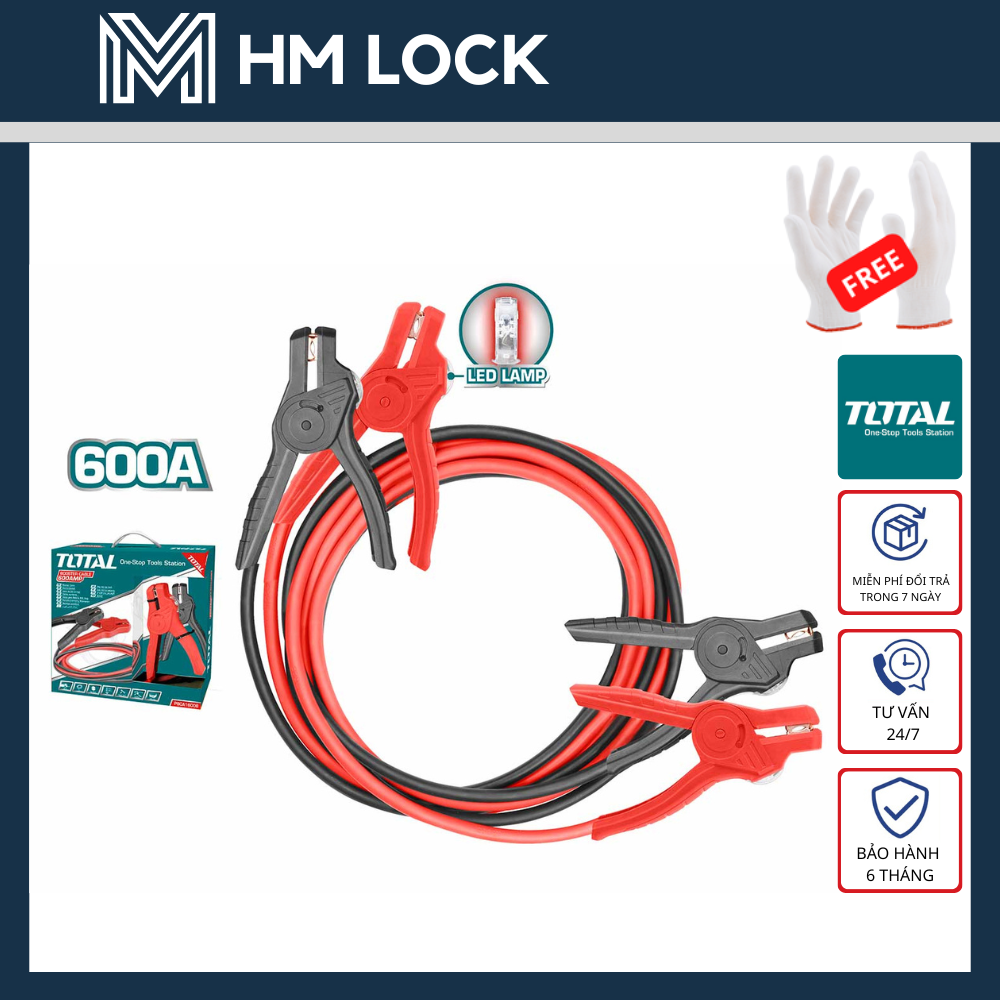 600a dây sạc bình dài 3 mét total có đèn led - dây đồng 100% - hàng chính hãng - pbca16008l - hm lock