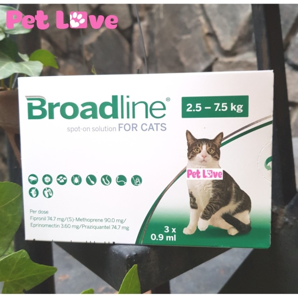 Broadline diệt nội ngoại ký sinh trùng (mèo từ 2,5 - 7,5kg; 1 hộp x 3 ống)