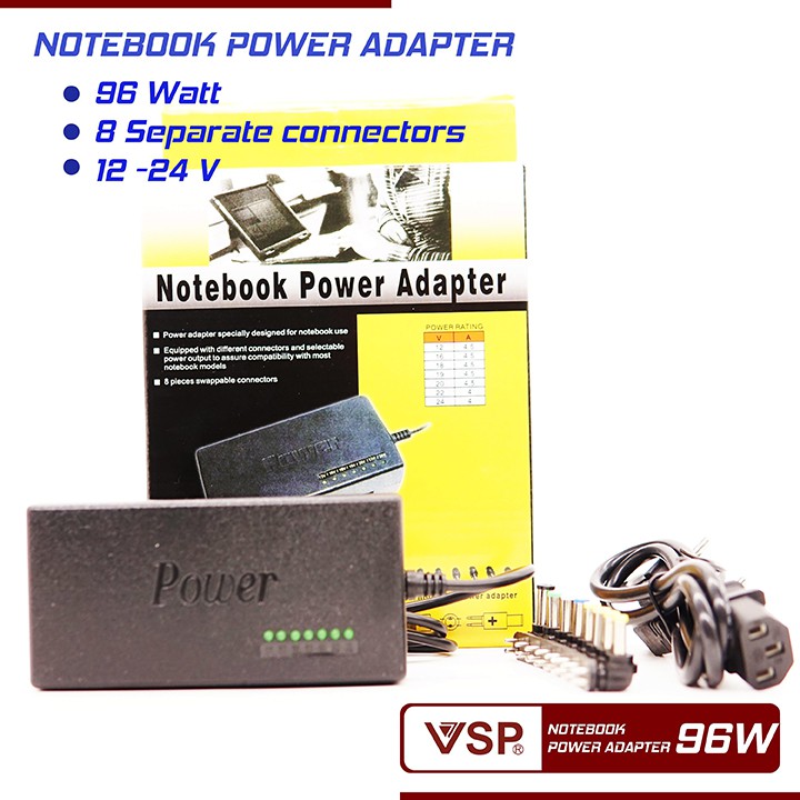 CỤC SẠC LAPTOP ĐA NĂNG 8 CHUI SẠC 96W