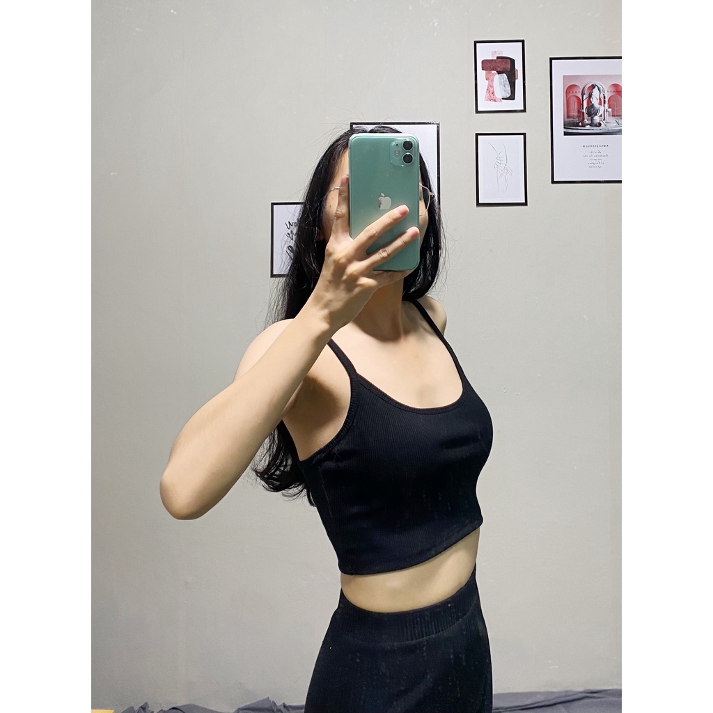 [Ảnh Thật -  Giá Tốt] Áo Croptop 2 Dây Sợi Bún