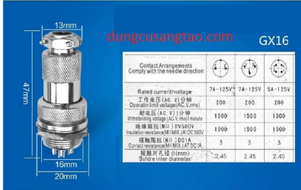 Chấu cắm motor GX12, GX16