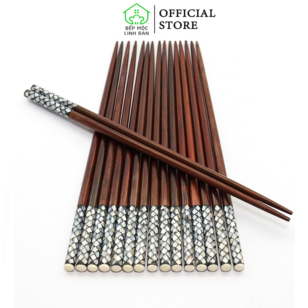 Đũa gỗ trắc tự nhiên khảm xà cừ hình vảy rồng hahanco bộ 10 đôi