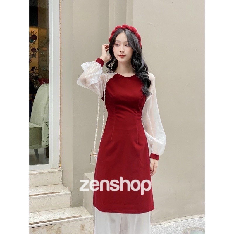 Set áo dài cách tân áo nhung cứng loại 1 quần lụa satin , áo dài cách tân màu đỏ vui xuân