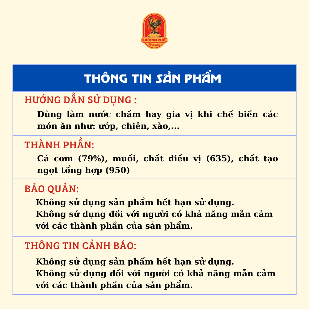 Nước mắm cá cơm Hương Phú 12 độ đạm 1000ML