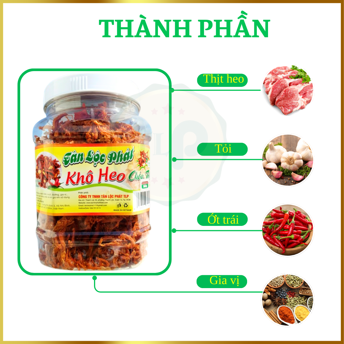 KHÔ HEO CHÁY TỎI TÂN LỘC PHÁT HŨ 500G