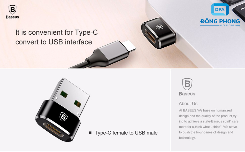 Đầu Chuyển USB Type A Sang USB Type C Tốc Độ Cao Baseus (USB Type C to Type A Adapter/ Converter)