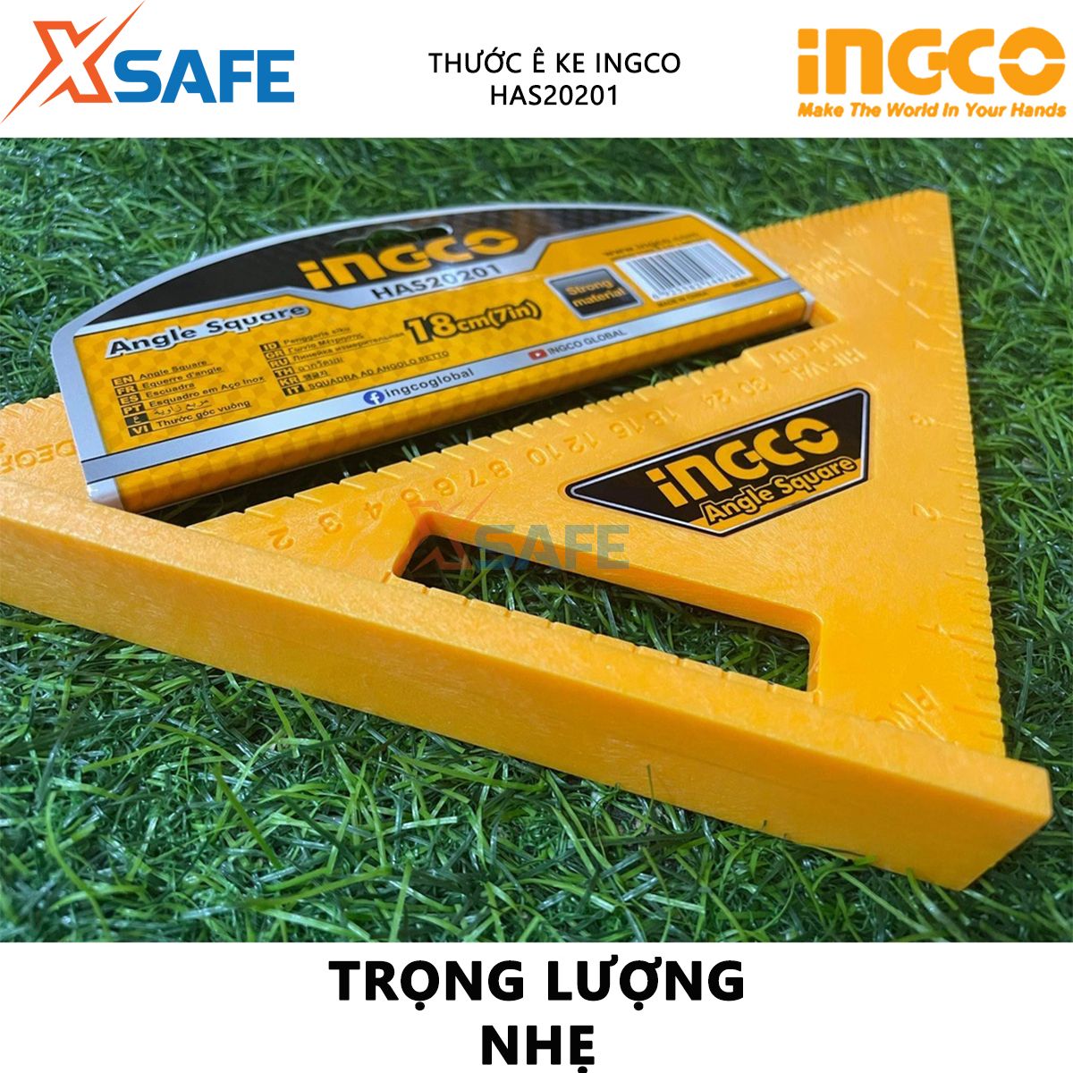 Thước ê ke INGCO HAS20201 | Thước đo góc vuông kích thước 7 inch x 7 inch chất liệu ABS, đơn vị inch để đo góc vuông vát cạnh đo