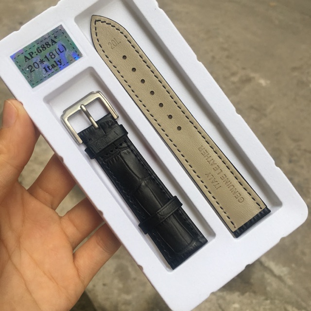 Dây da đồng hồ italy vân cá sấu đen và nâu khóa bạc