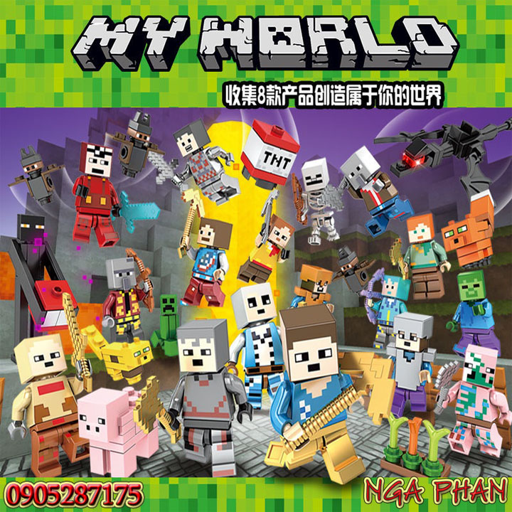 Minifigures Nhân Vật Minecraft Siêu Đẹp Kèm Trang Bị Đồ Chơi Xếp Hình Lắp Ráp Unofficial Lego MOC DIY
