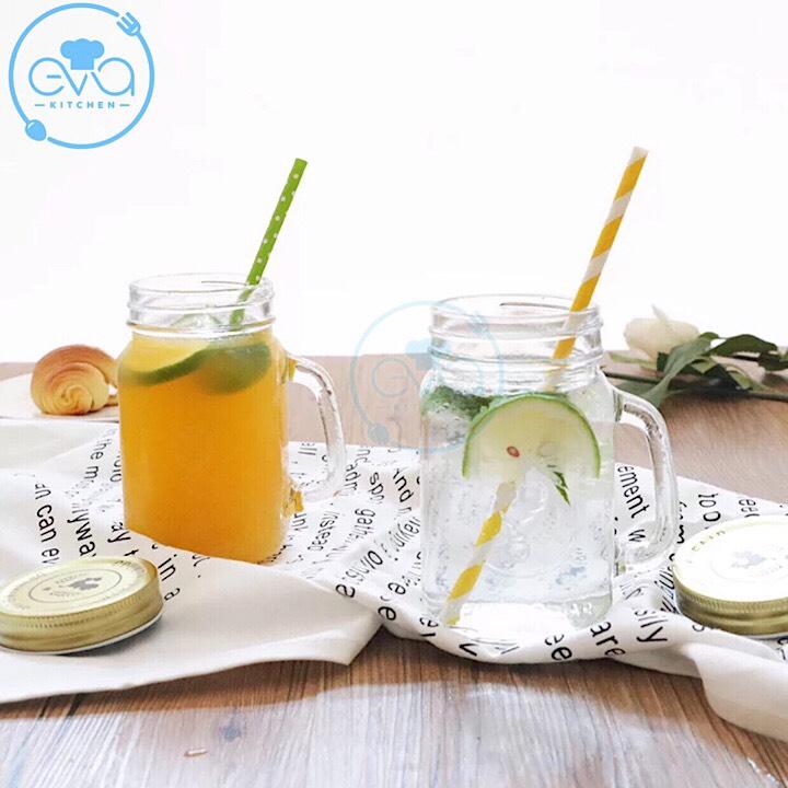 Bộ 10 Ly Quai Thủy Tinh Trơn 450ml-Ly Mason Jar Thủy Tinh Tay Cầm 450ml / Ly Sinh Tố, Nước Ép