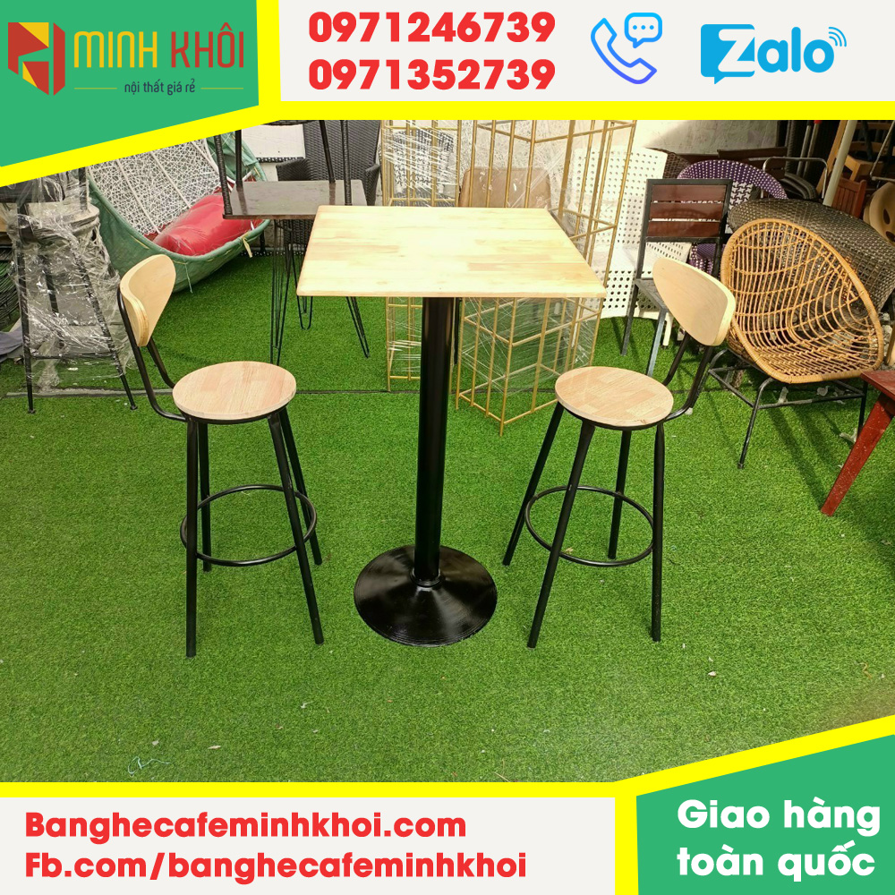 Ghế bar cafe chân sắt mặt gỗ giá rẻ