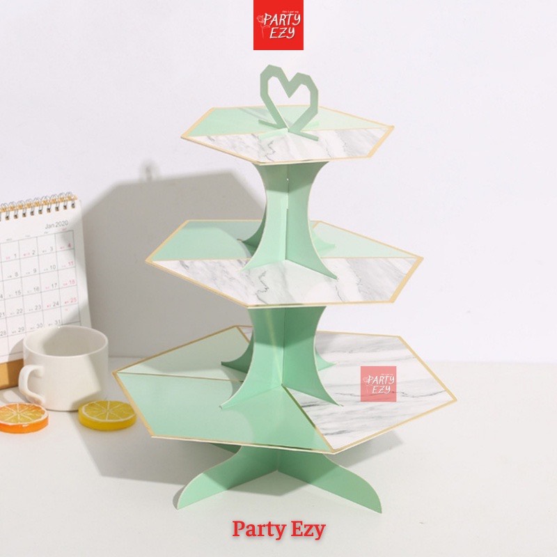 KỆ THÁP BÁNH CUPCAKE 3 TẦNG MÀU CẨM THẠCH