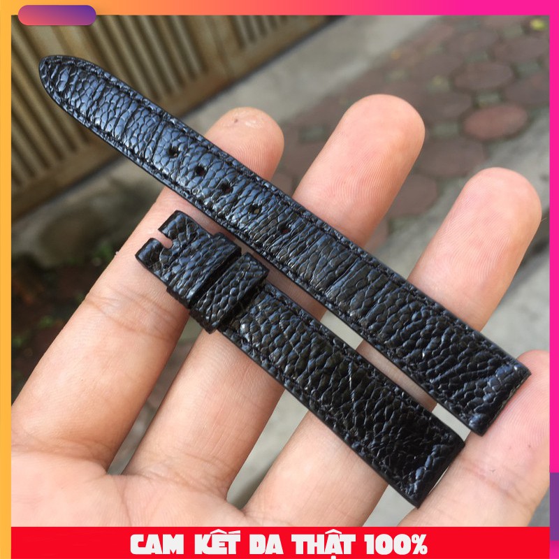 Dây Đồng Hồ Da Đà Điểu Nữ Màu Đen (Trong lót da bò) Đủ Size