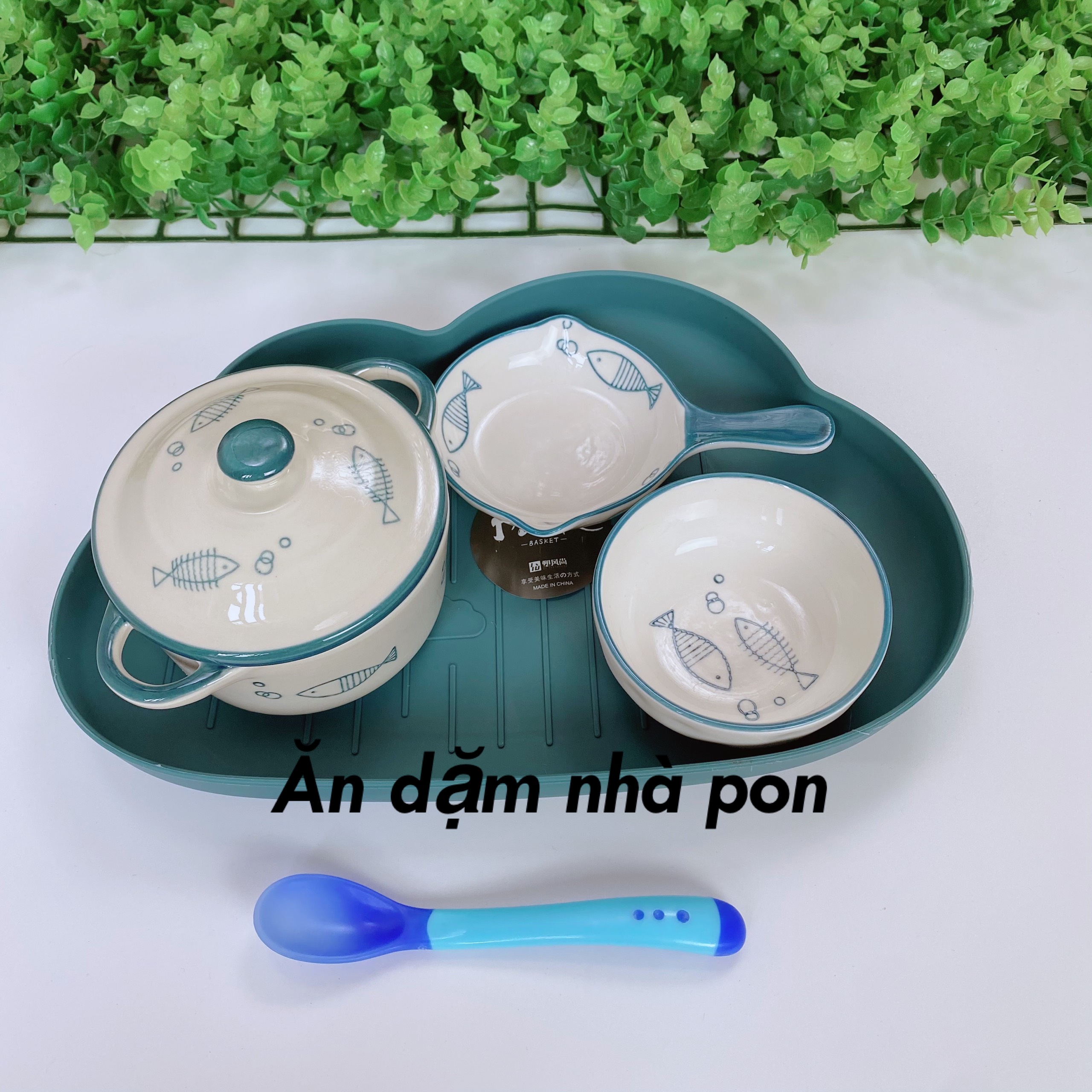 Combo Bát Ăn Dặm Gốm Sứ Cho Bé,Sét Bát Kèm Khay và Thìa