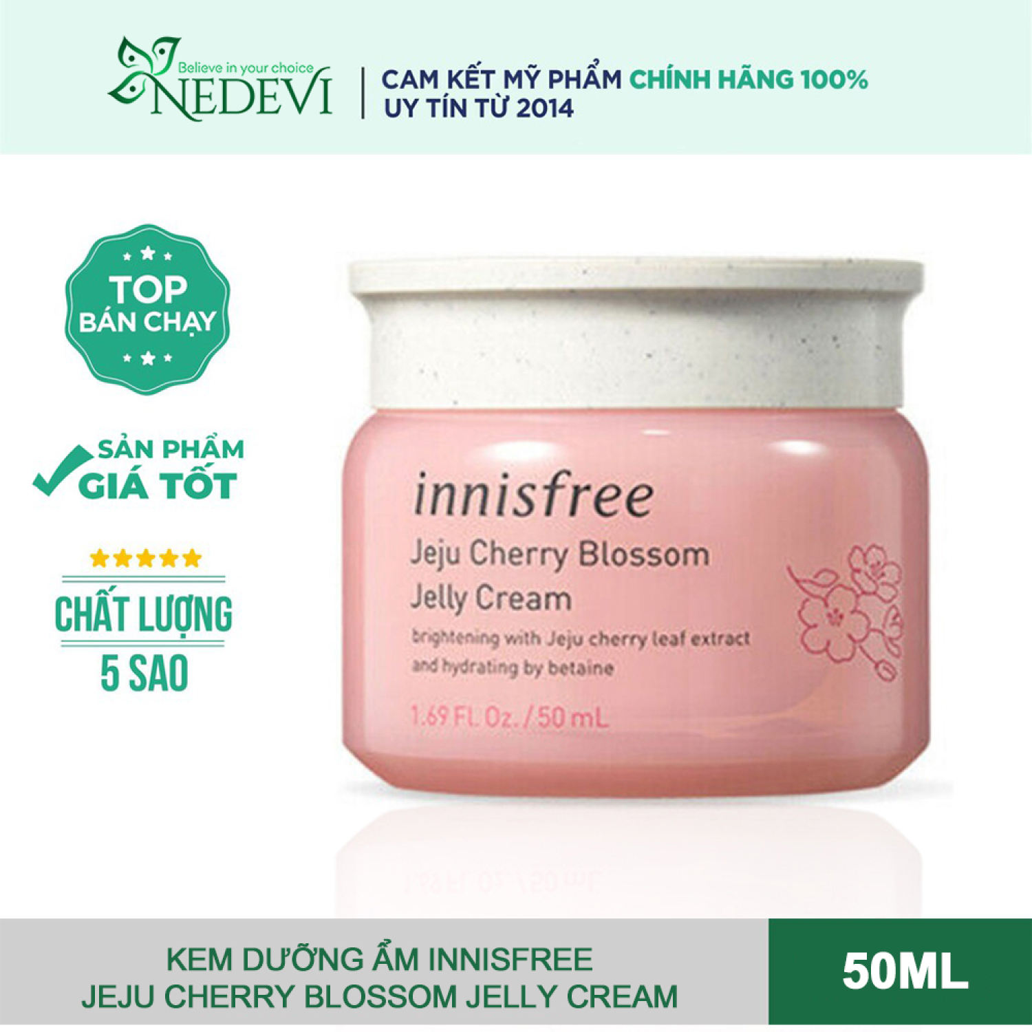 Kem dưỡng ẩm sáng da từ hoa anh đào đảo Jeju innisfree Cherry Blossom Jelly Cream 50ml