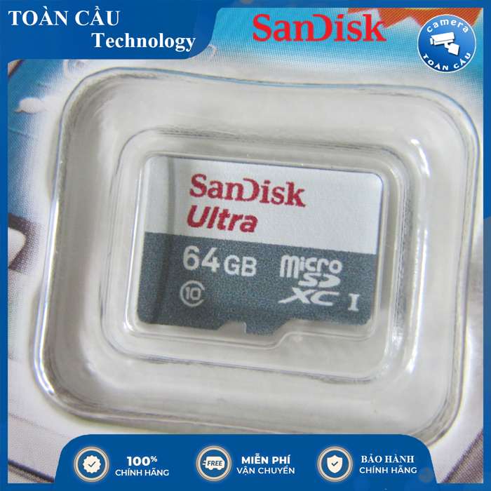 [HCM][100% CHÍNH HÃNG] Thẻ nhớ Micro SD SanDisk Ultra 64GB Class 10 - Camera Toàn Cầu