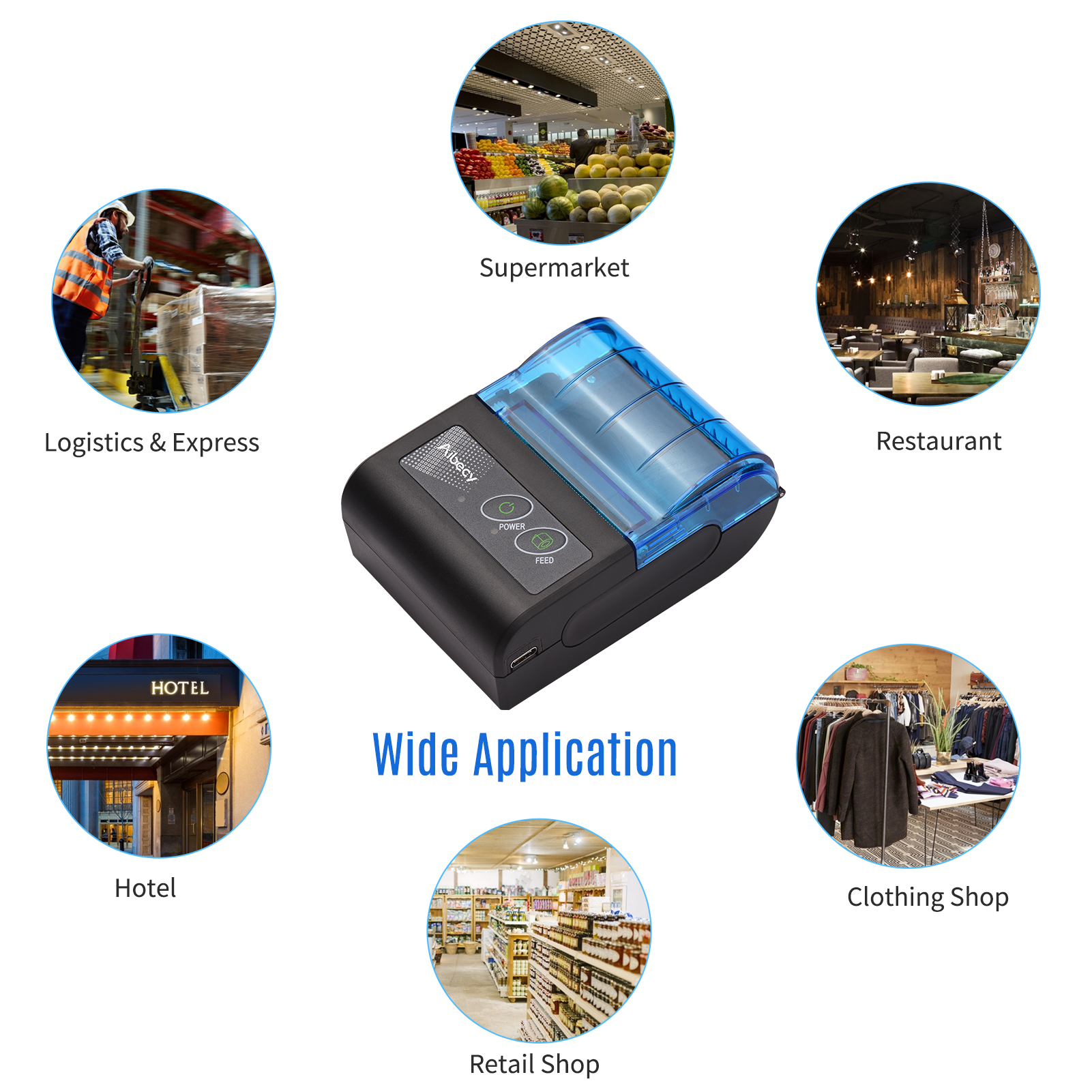 Aibecy Portable Thermal Printer Wireless USB Receipt Bill Ticket Printer with  58mm Print Paper Compatible with iOS Android Windows Fannlady