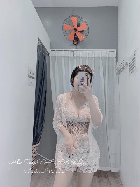 set bikini len móc đi biển qc gồm 3 món