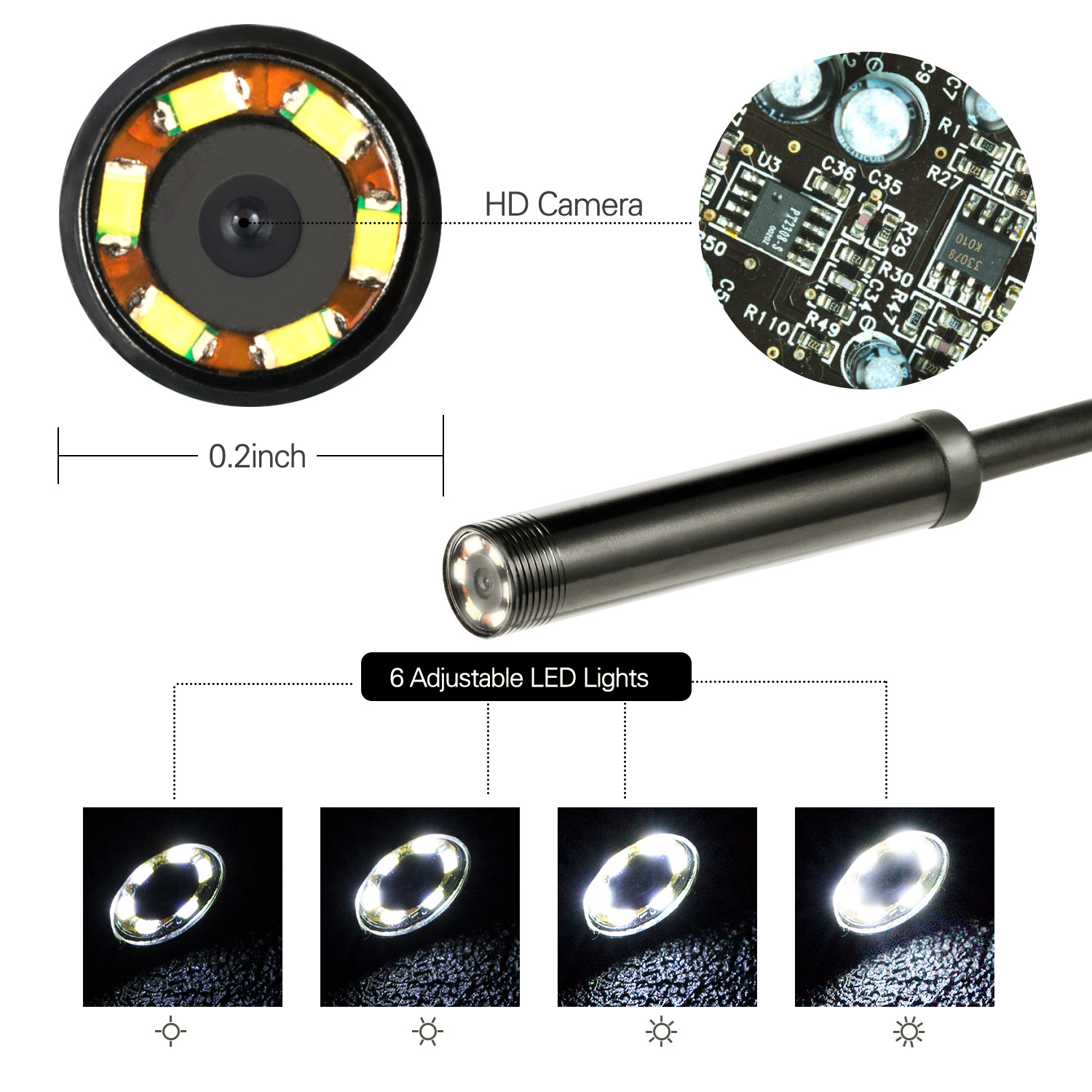 Camera Nội Soi Tai Mũi Họng, Camera Nội Soi Điện Thoại, Camera Nội Soi Chống Nước, Camera Nội Soi. Camera nội soi CÁP CỨNG ĐỊNH HÌNH siêu nhỏ 5.5mm chống nước cho Máy tính và Điện thoại