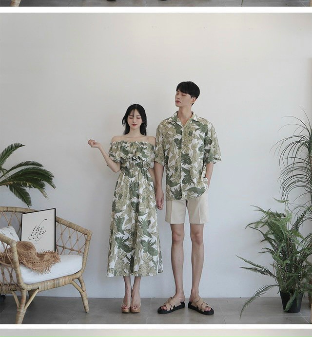 [HCM]SET CẶP TÌNH NHÂN DẠO BIỂN-GỒM ÁO SƠ MI NAM VÀ ĐẦM NỮ