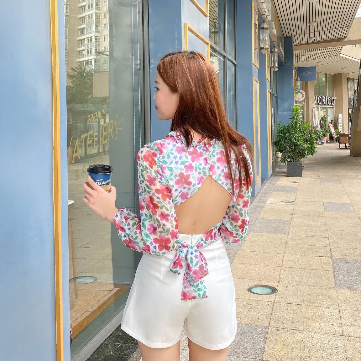 Áo Kiểu Tay Phồng Phối Bèo Nền Hoa EDINI - A1432