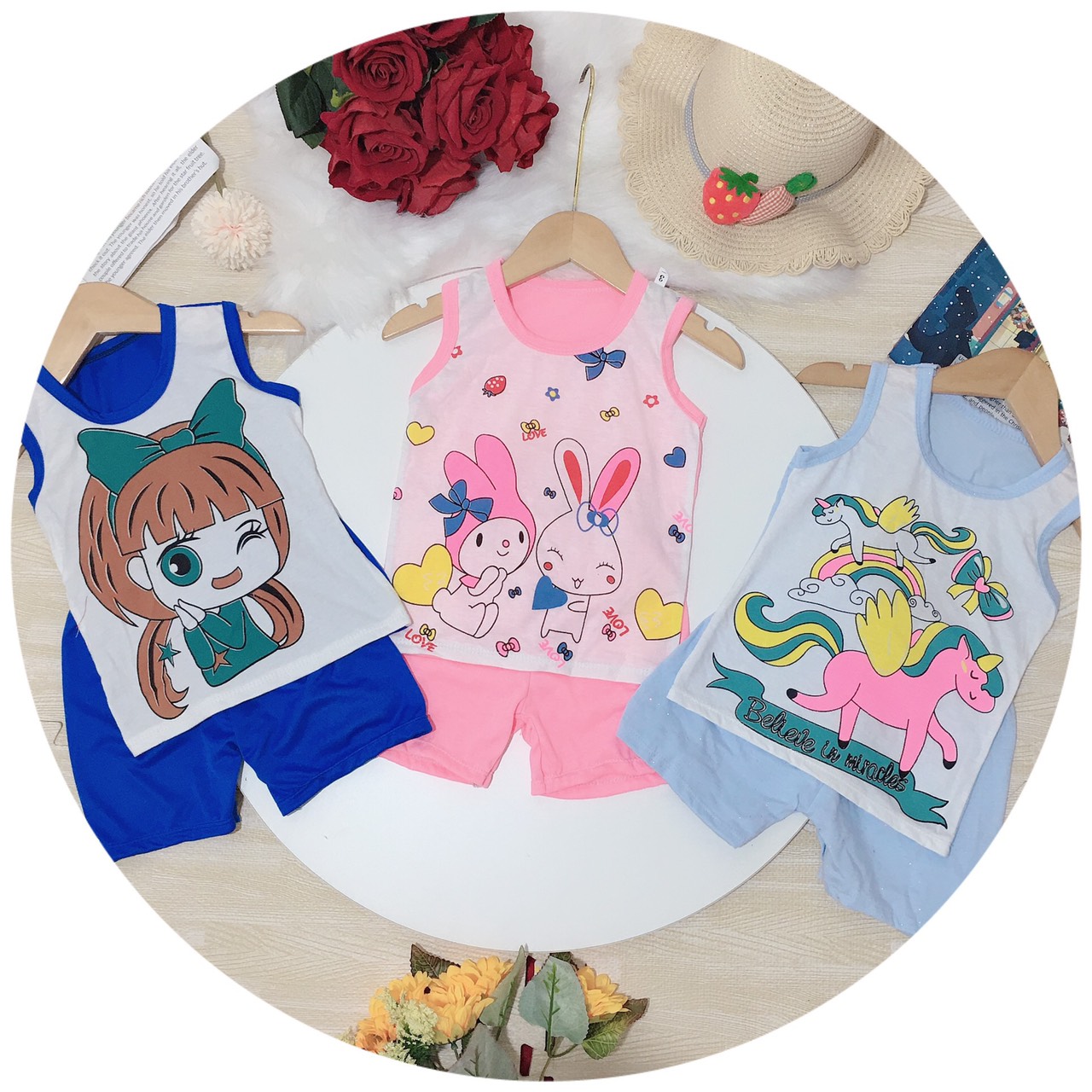 COMBO 5 BỘ BA LỖ COTTON BÉ GÁI 8-22KG