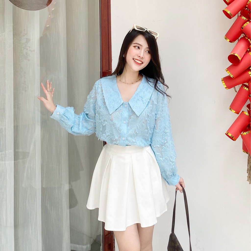 ❌FREESHIP - ÁO SƠ MI NỮ CÔNG SỞ CỔ NHỌN LÔNG VŨ (MS104)