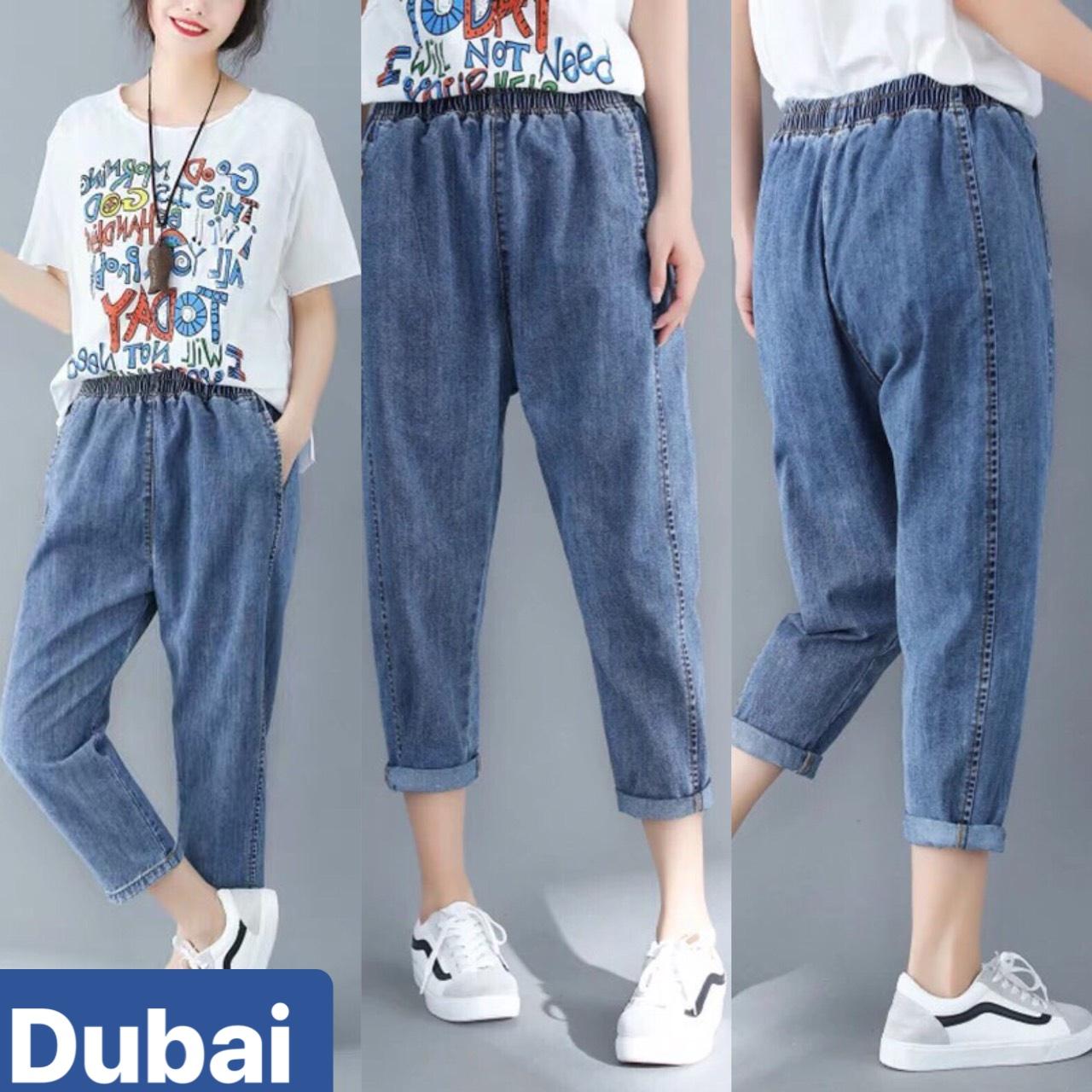 QUẦN BAGGY JEAN NỮ CHẤT BÒ XANH LƯNG THUN LƯNG CẠP CHUN CAO NÂNG MÔNG HÀN QUỐC DB-330 CAO CẤP - DUBAI FASHION