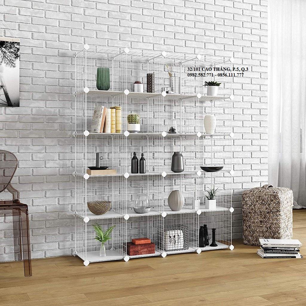 Kệ trưng bày, kệ lưới sắt sơn tĩnh điện 20 ô lắp ghép, kiểu dáng hiện đại, phong cách Hàn Quốc, rất phù hợp với căn hộ, văn phòng, shop