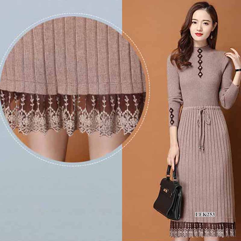 Váy len nữ thu đông phong cách Hàn Quốc LEK253