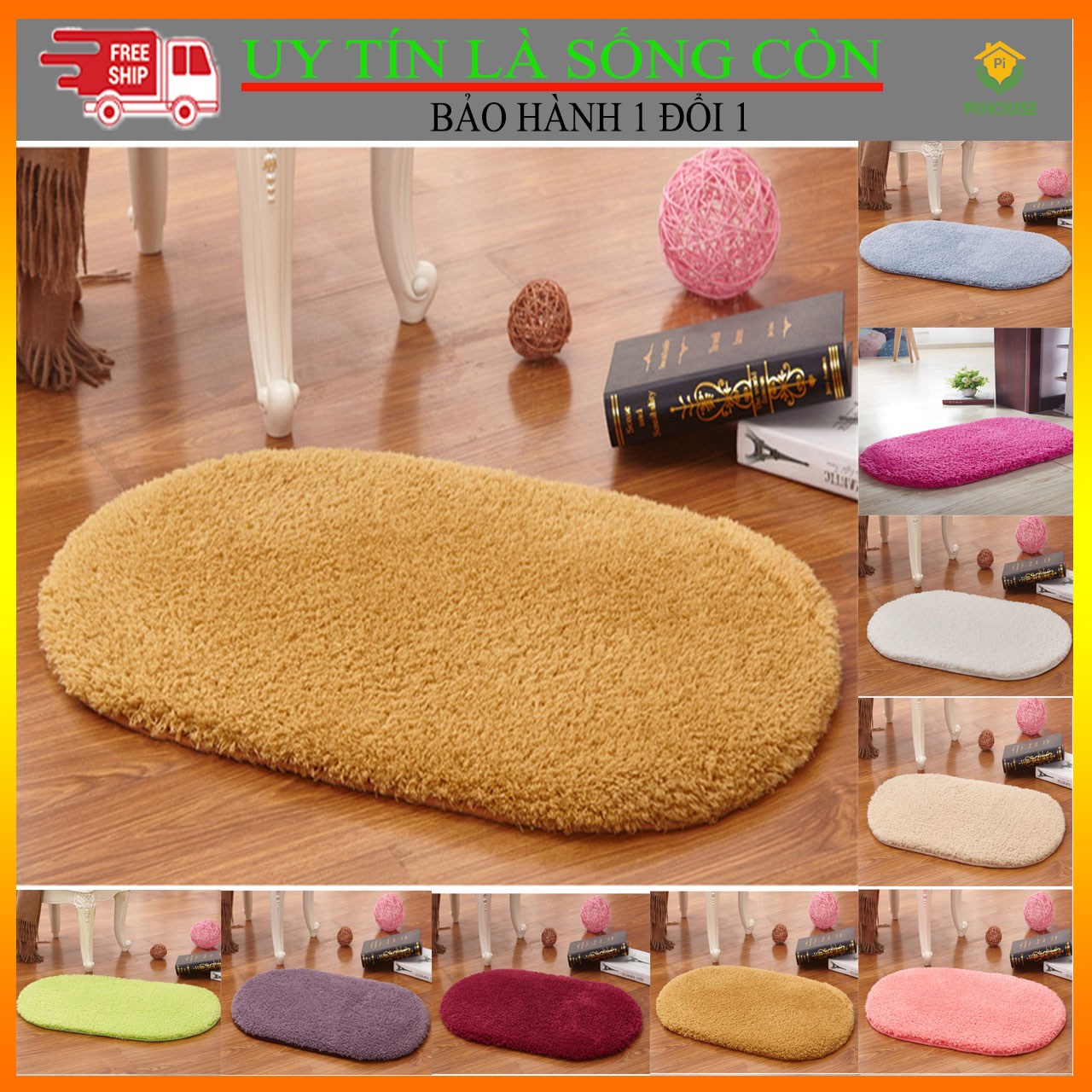Thảm trải sàn phòng ngủ, phòng tắm lông cừu lông dài mềm mượt cực sang hình ovan có đê chống trượt phong cách châu âu