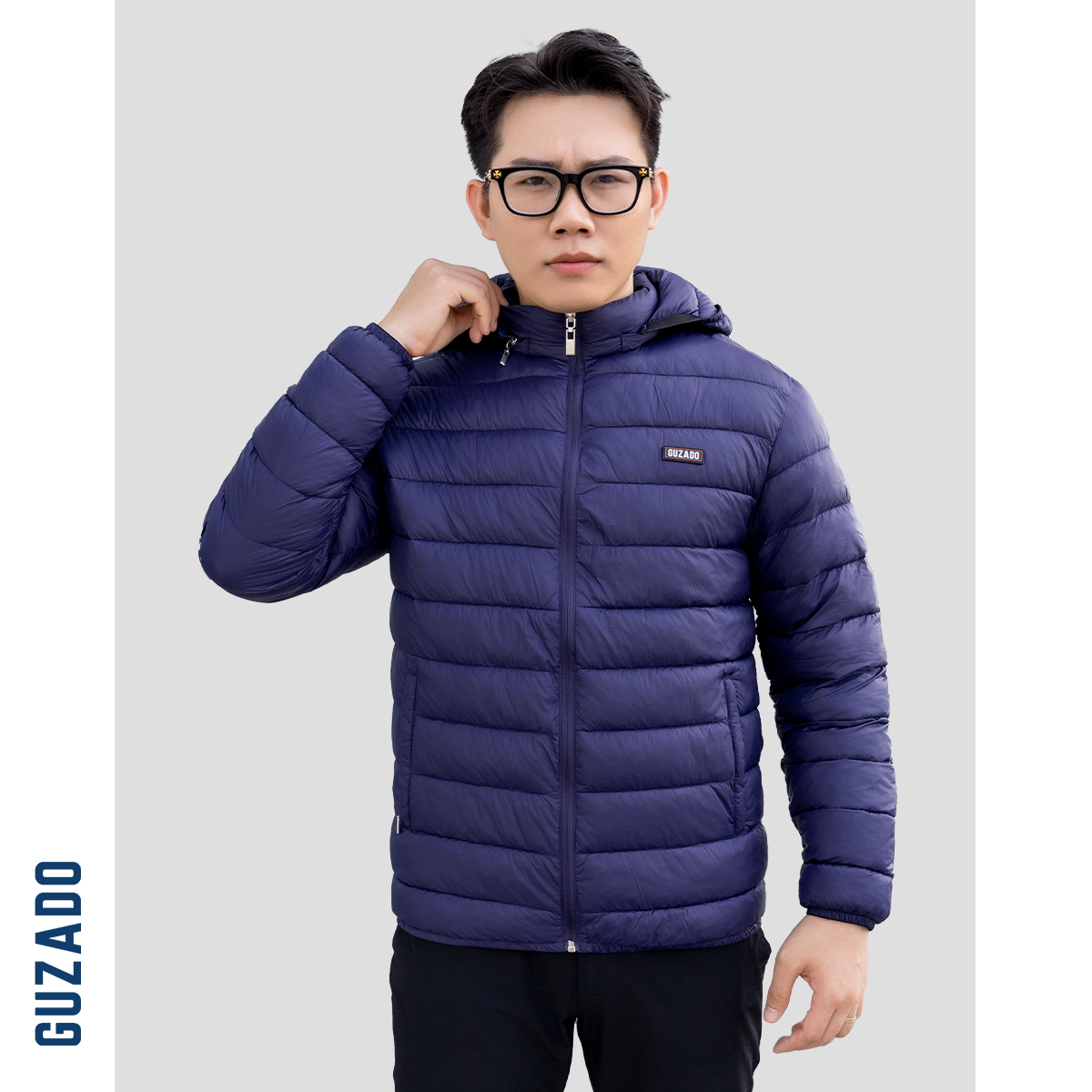 Áo Khoác Phao Nam Siêu Nhẹ Chần Bông Cao Cấp GUZADO, Áo Phao Có Mũ Trùm Đầu Chống Gió Lùa Cực Ấm GPN01