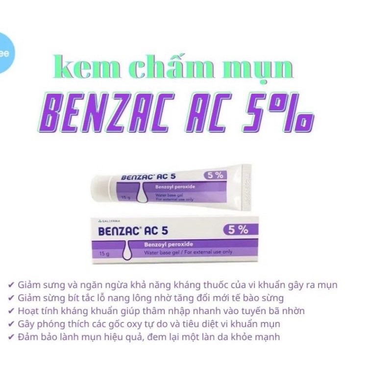 Kem Giảm Mụn Benzac AC 5% (Benzoyl Peroxide) 15g