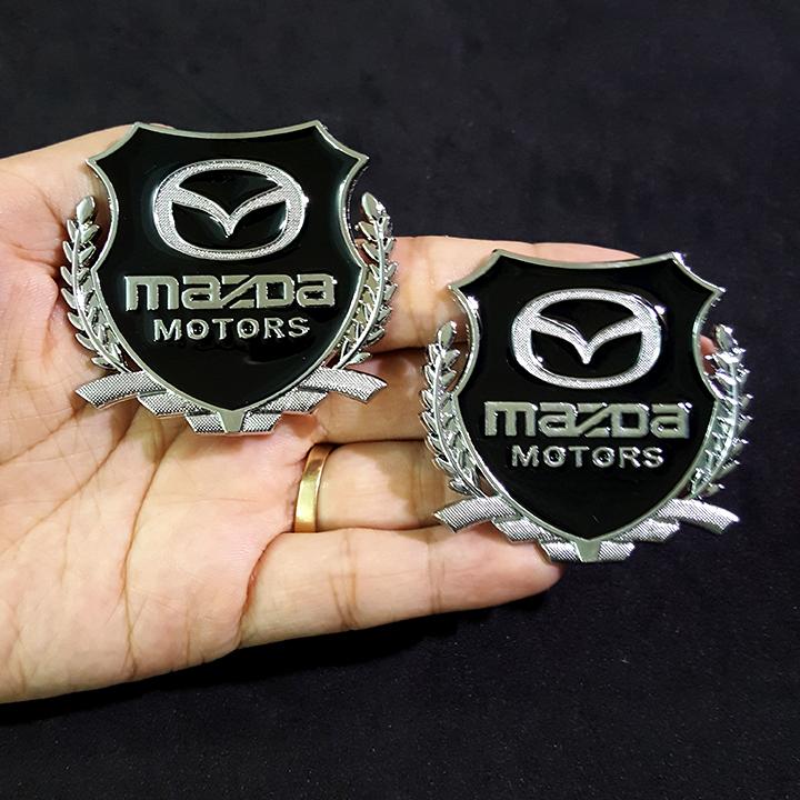 Bộ 2 miếng dán logo kim loại chữ MAZDA bông lúa