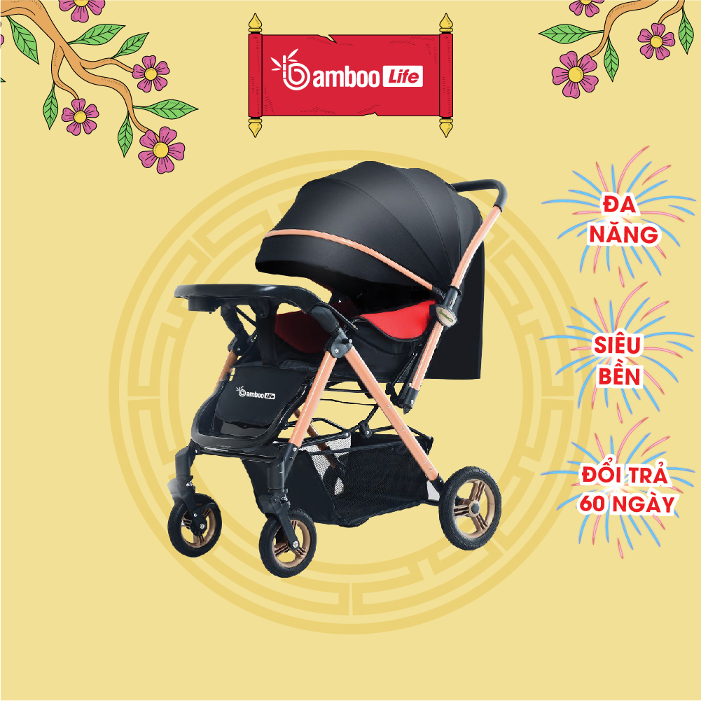 Xe đẩy cho bé Bamboo Life cao cấp 2 chiều có thể gấp gọn an toàn cho bé đa
