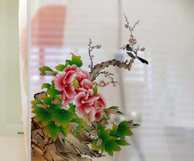 [HCM]Decal Dán Kính Cao Cấp - Cành Mẫu Đơn đỏ ( 60x58 )-DK7082