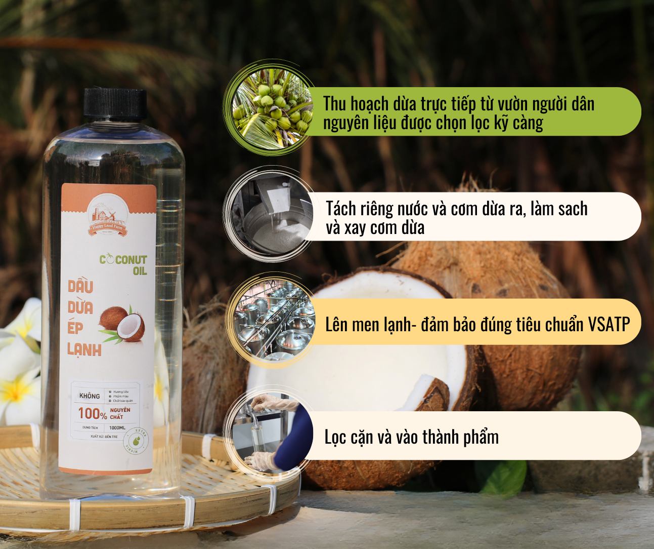 Dầu Dừa Ép Lạnh Bến Tre Nguyên Chất 100% - 100ml