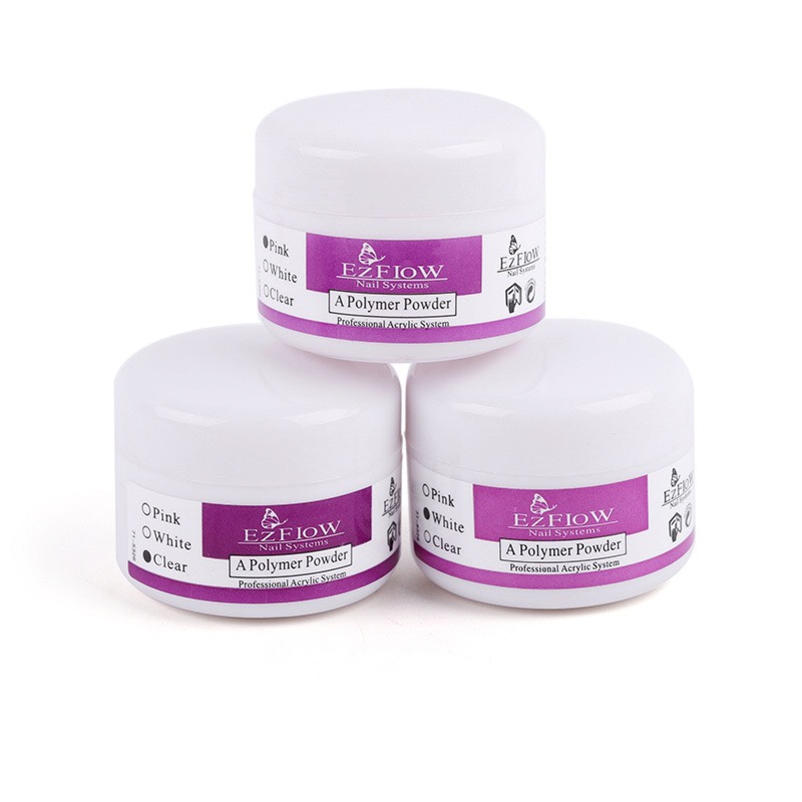 Bột đắp móng ezflow 120ml , polymer nail powder 3 màu white, pink, clear