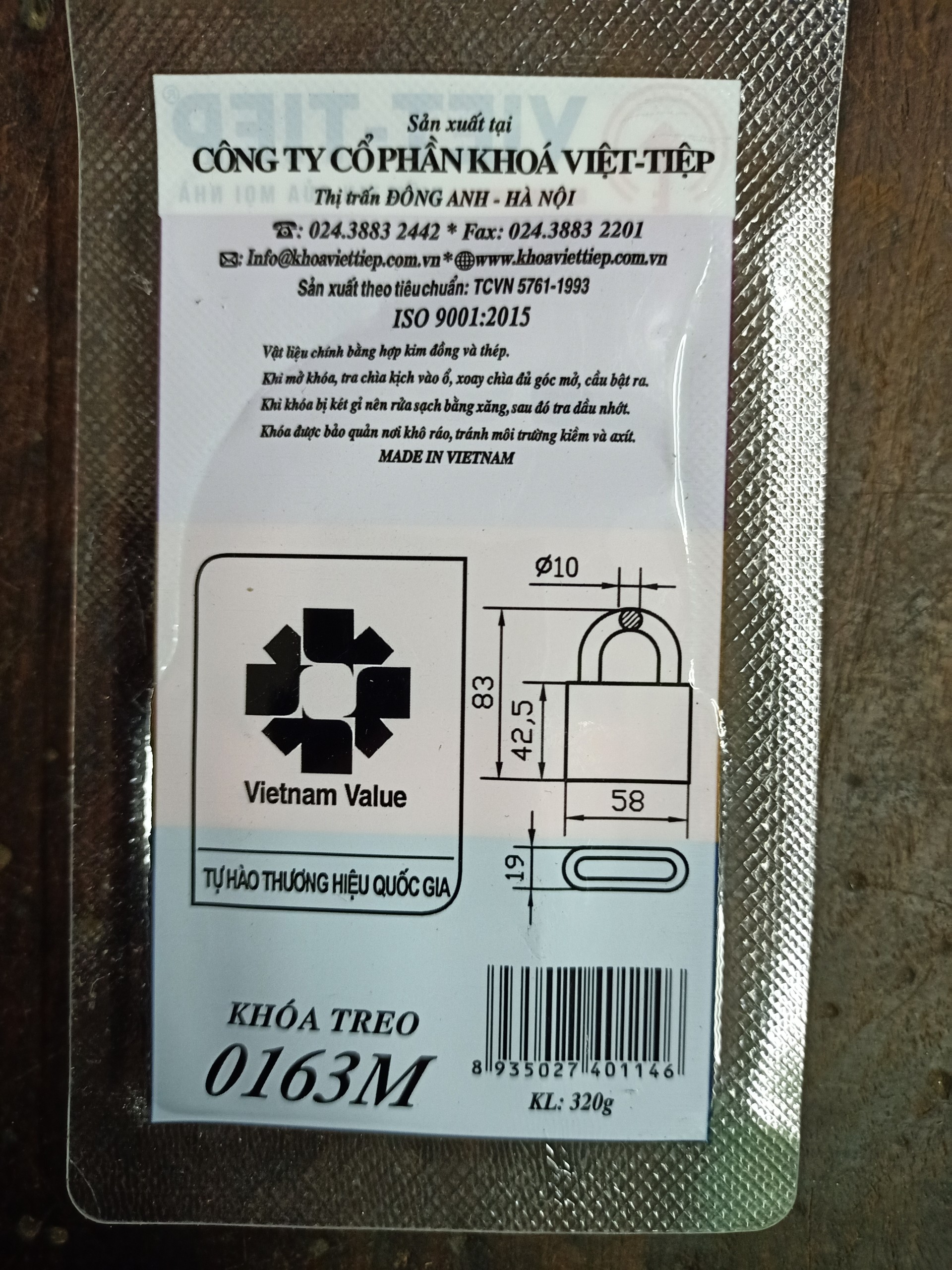 Ổ KHÓA ĐỒNG TREO VIỆT TIỆP 0163M - 60MM