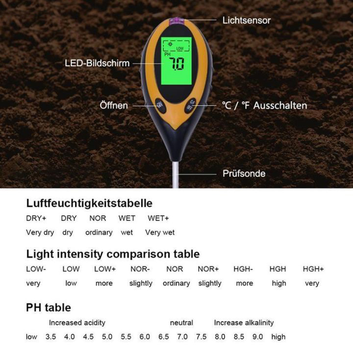 Máy Đo Độ pH Đất, thiết bị đo PH đất 4-1 (PH, độ ẩm, ánh sáng, nhiệt độ) - LAMJAD